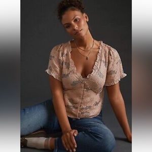 Anthropologie Forever That Girl Sequined V-Neck Blouse Sz. L NWT